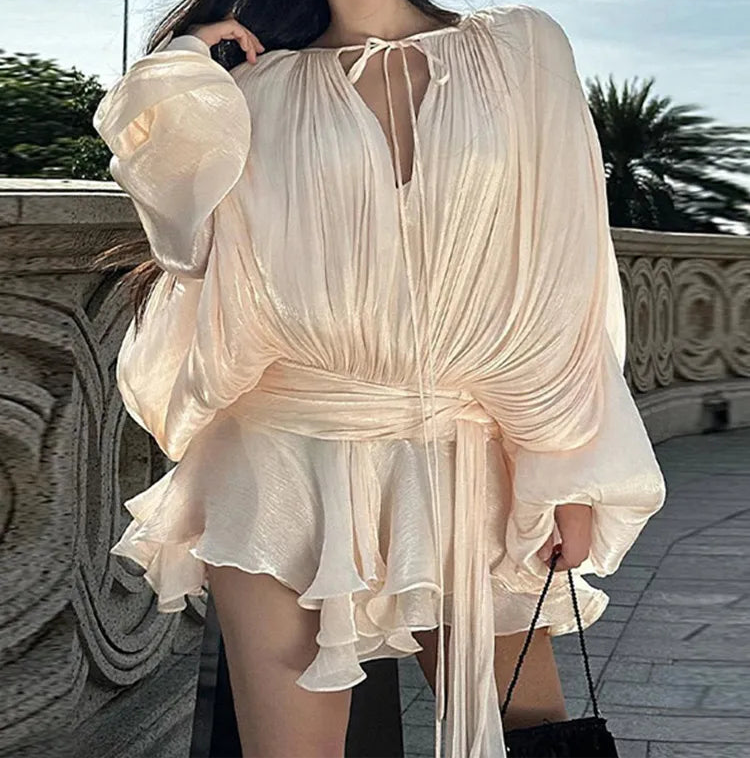 Vestido Feminino Acetinado Plissado -  Izuke