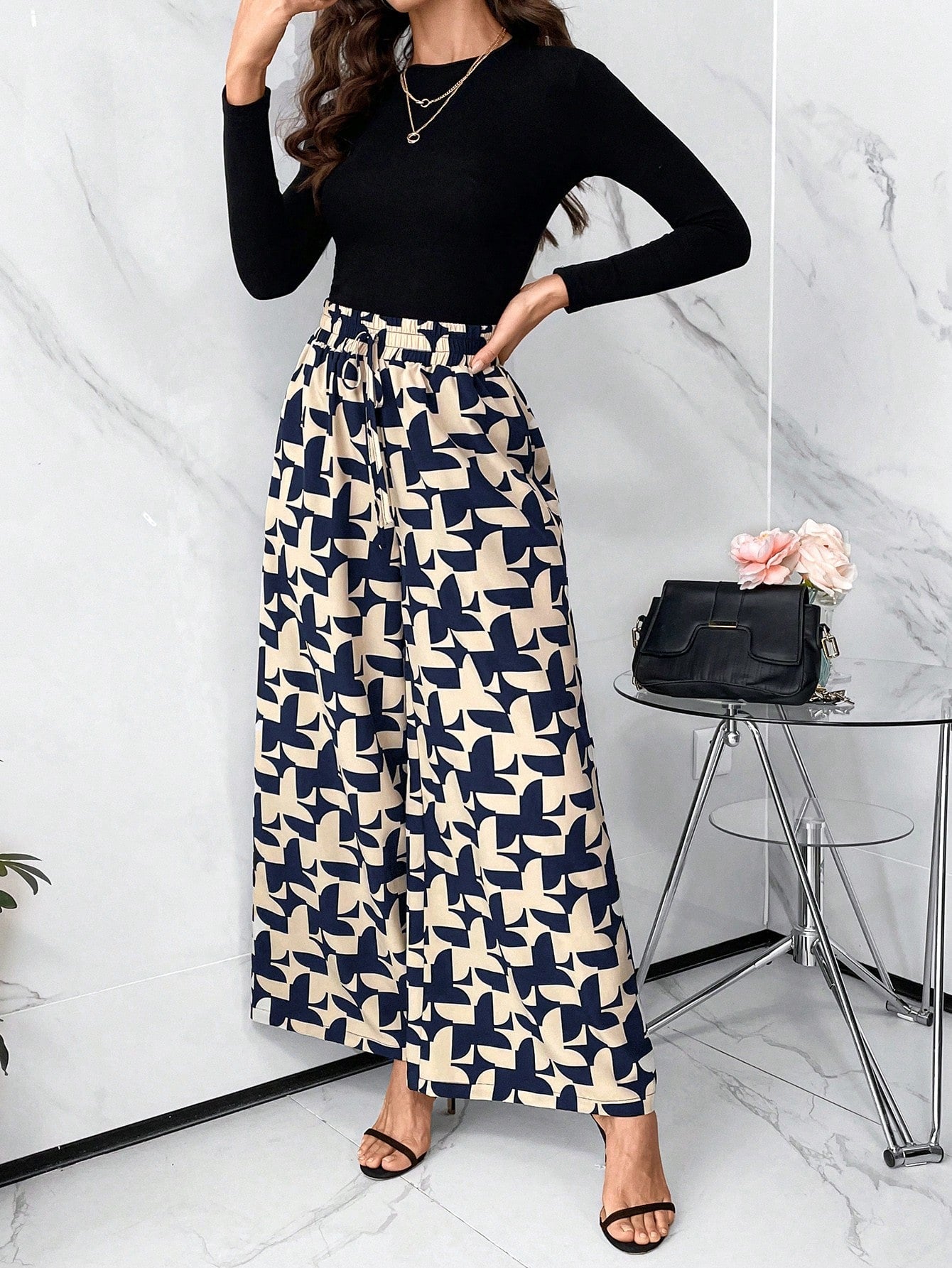 Calça Feminina Pantalona Estampa Geométrica