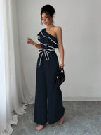 Macacão Feminino Pantalona Um Ombro Só com Babados