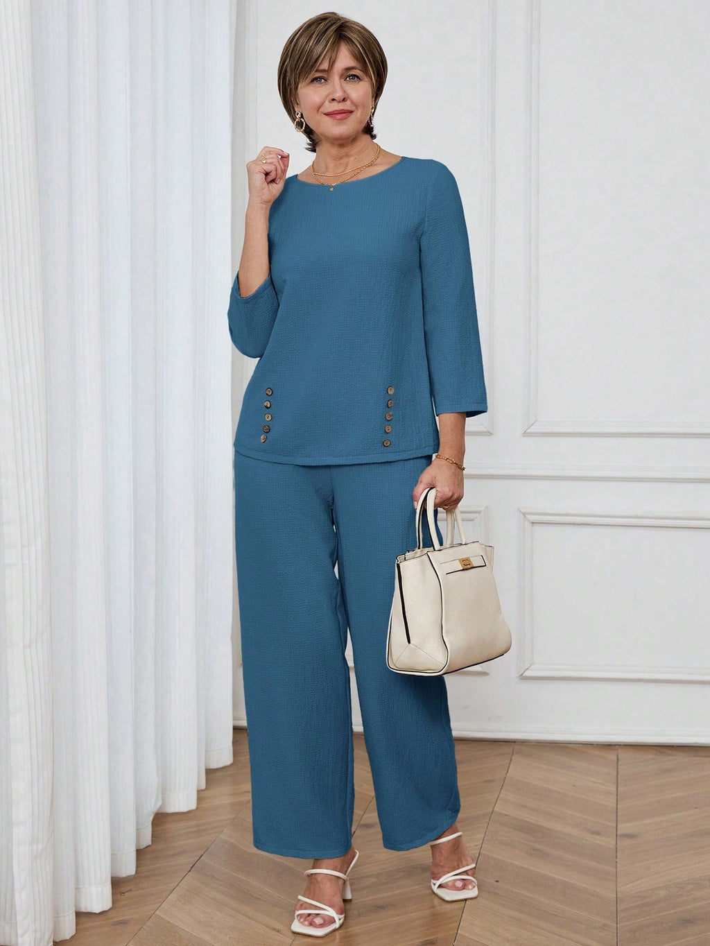 Conjunto Feminino Senhora Blusa e Calça Confortável