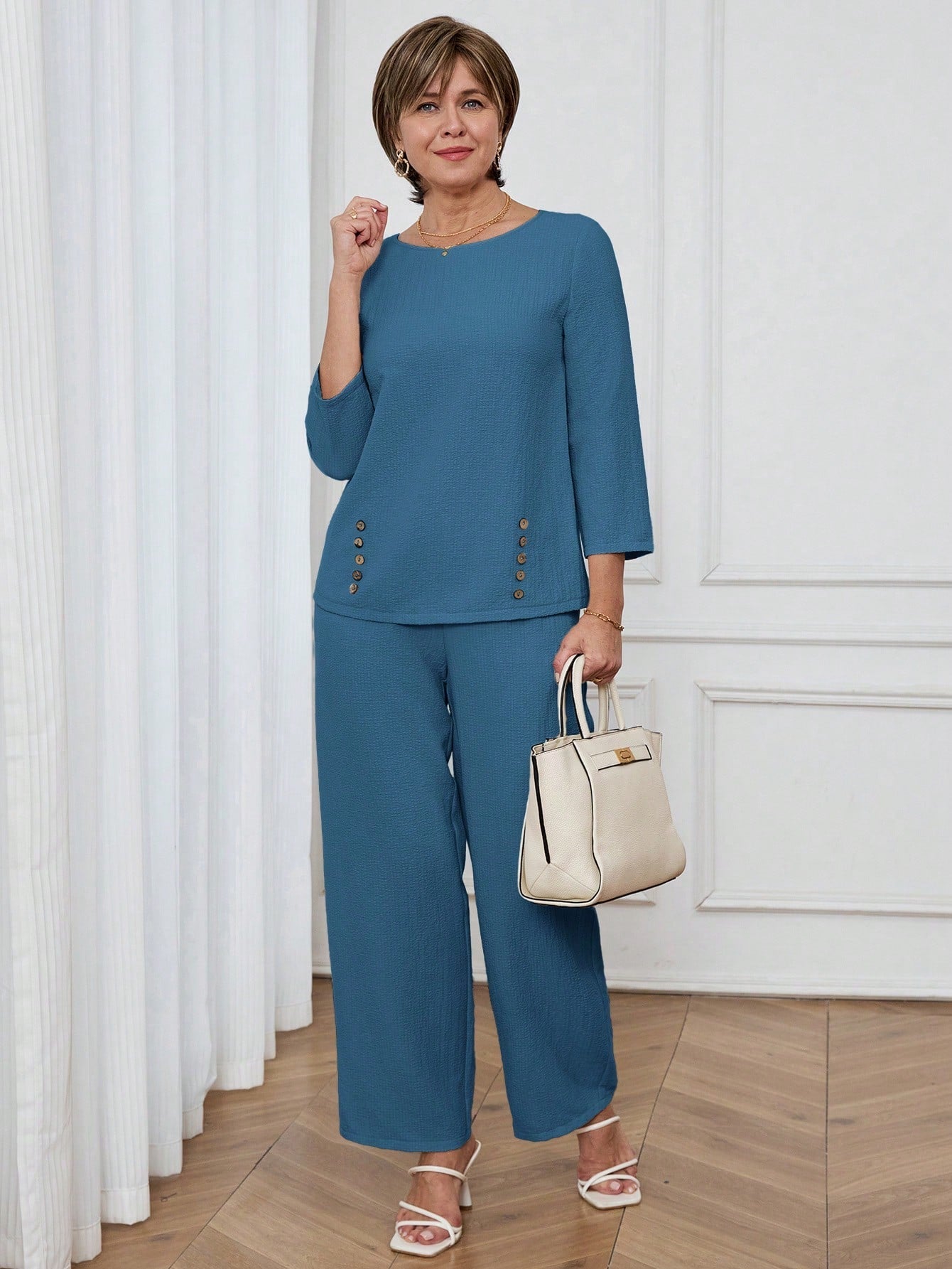 Conjunto Feminino Senhora Blusa e Calça Confortável