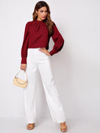 Blusa Feminina Franzida Manga Comprida Elegante