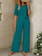 Conjunto Feminino Blusa e Calça Pantalona Estampa de Risco