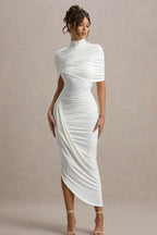 Vestido Midi Cinturado com Detalhe de Drapeado e Costas Nuas