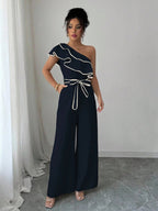 Macacão Feminino Pantalona Um Ombro Só com Babados