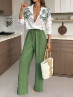 Conjunto Feminino Camisa Estampada e Calça Soltinha