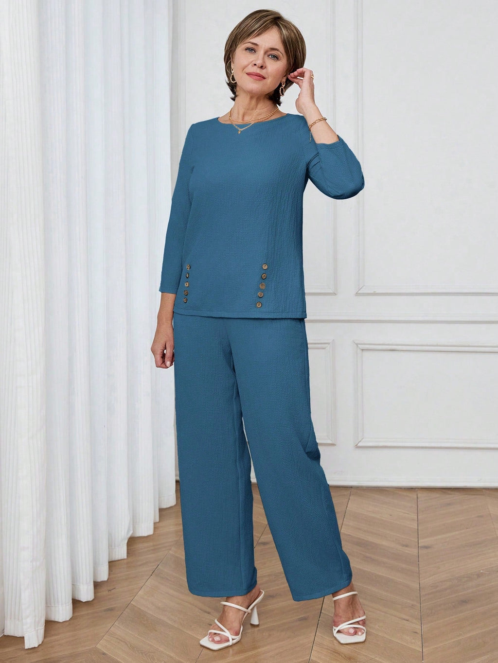 Conjunto Feminino Senhora Blusa e Calça Confortável