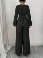 Macacão Pantalona Longo Feminino Manga Longa Plissado