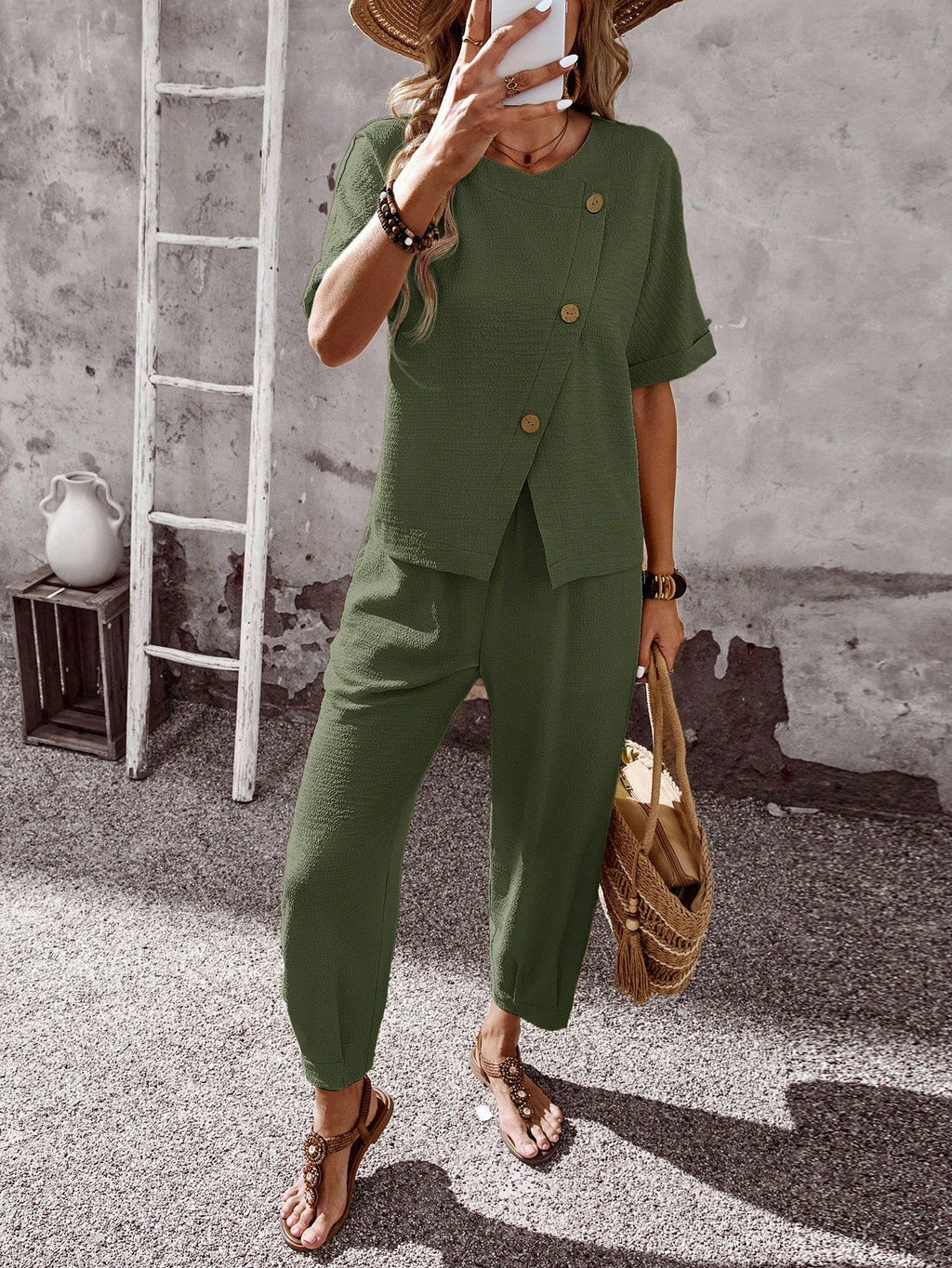 Conjuntos Feminino Blusa e Calça de Viscose