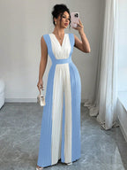 Macacão Feminino Pantalona Duas Cores Regata Decote V