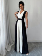 Macacão Feminino Pantalona Duas Cores Regata Decote V