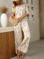 Conjunto Feminino Blusa e Calça Pantalona Estampa de Risco