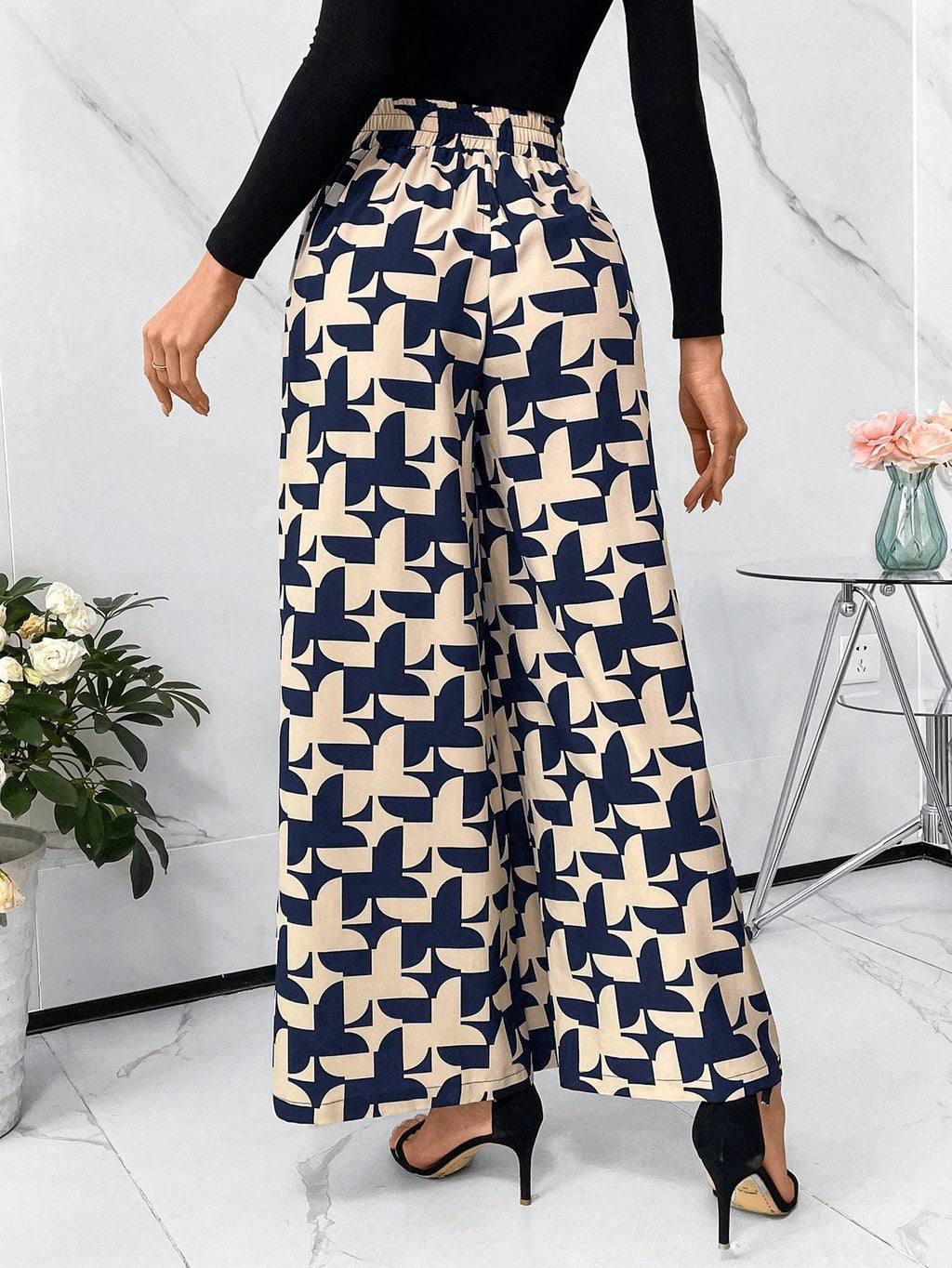 Calça Feminina Pantalona Estampa Geométrica