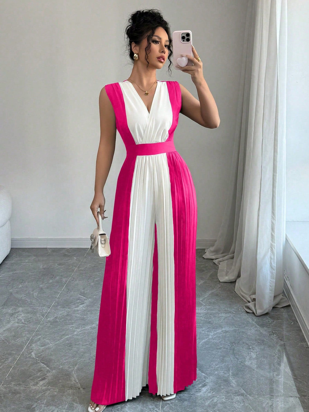 Macacão Feminino Pantalona Duas Cores Regata Decote V