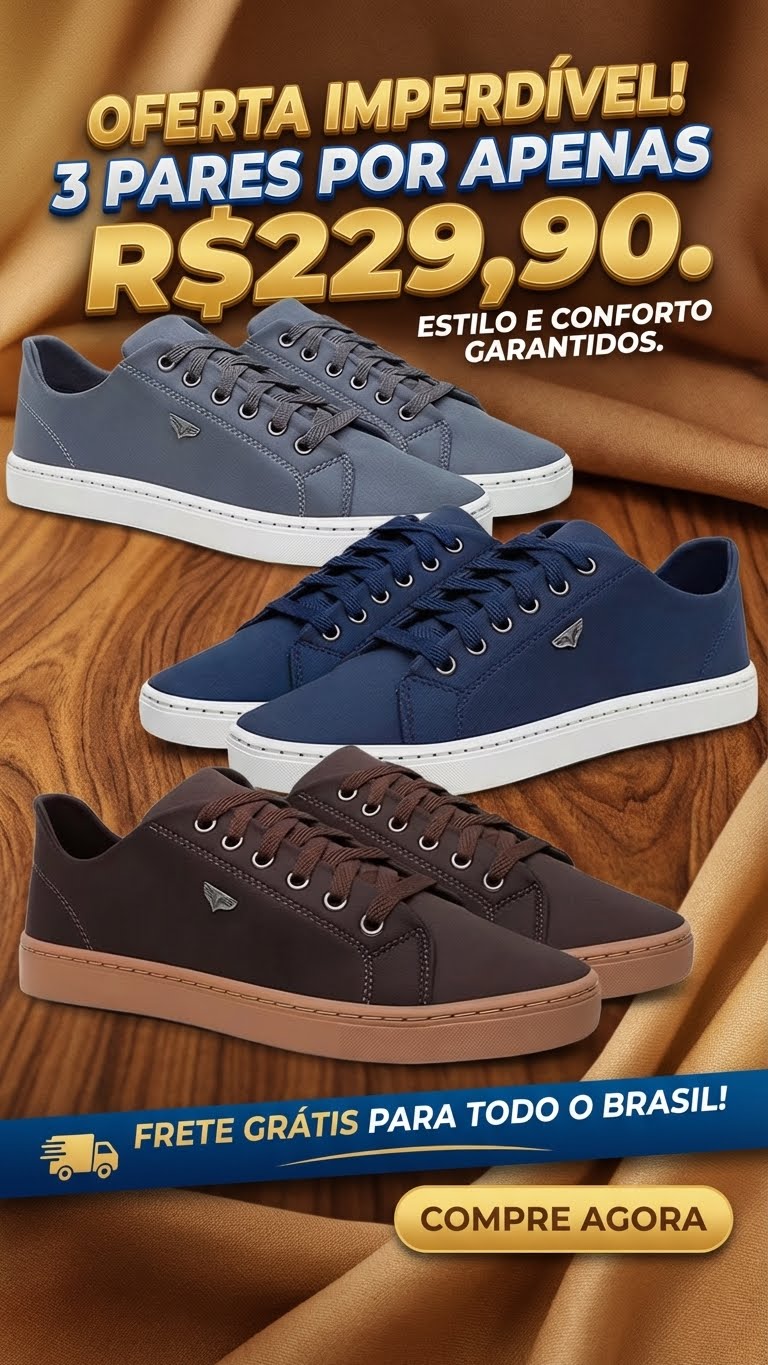 Kit 3 Pares – Tênis Casual Premium Masculino por R$ 229,90