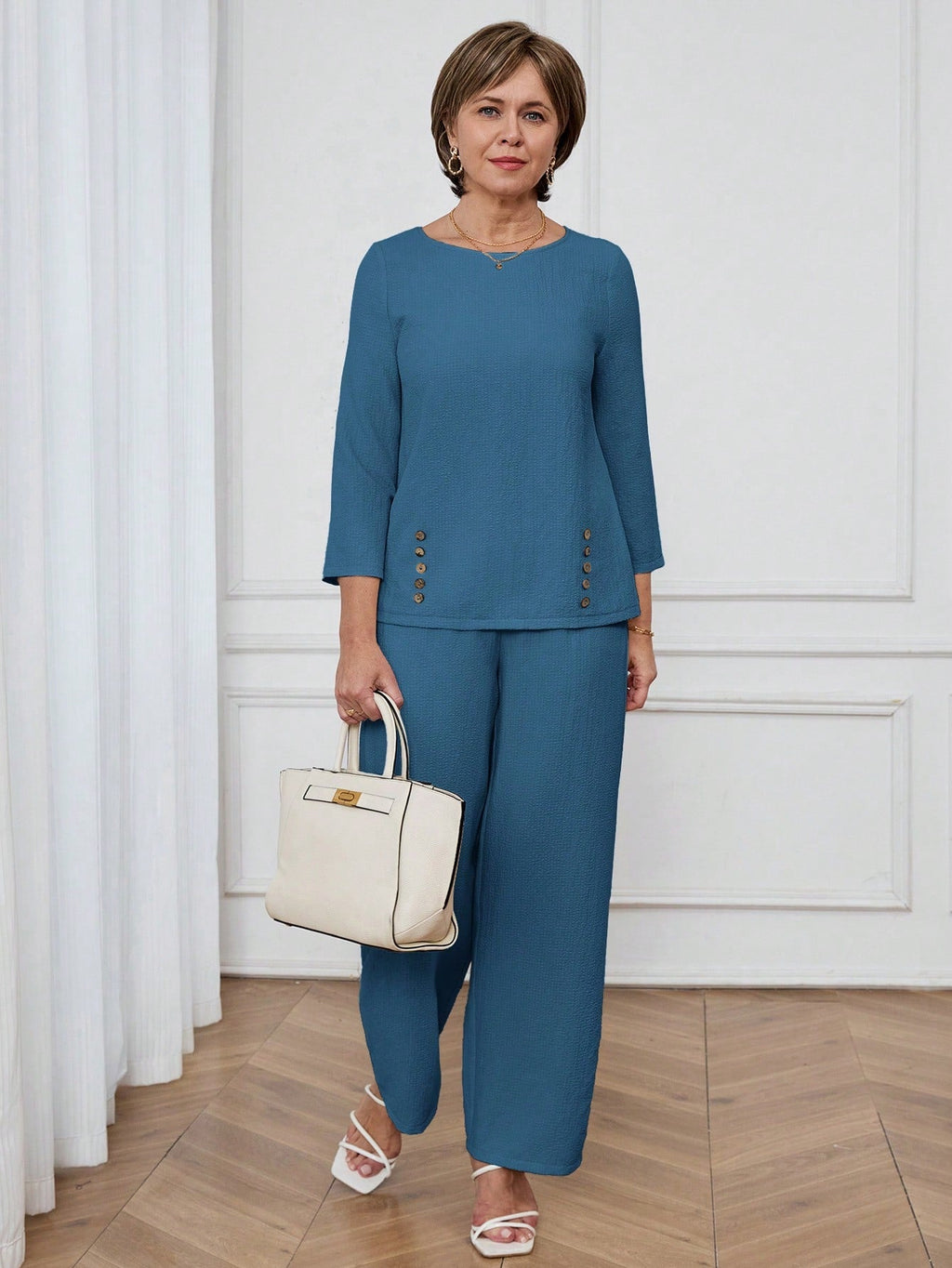 Conjunto Feminino Senhora Blusa e Calça Confortável