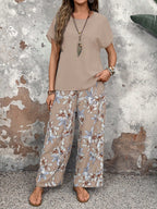 Conjunto Feminino Floral Soltinho Blusa e Calça Pantalona