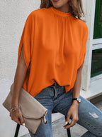 Blusa Feminina Manga Curta Caída Gola Alta