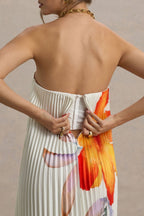 Vestido Longo com Estampa Floral Laranja – Decote Coração