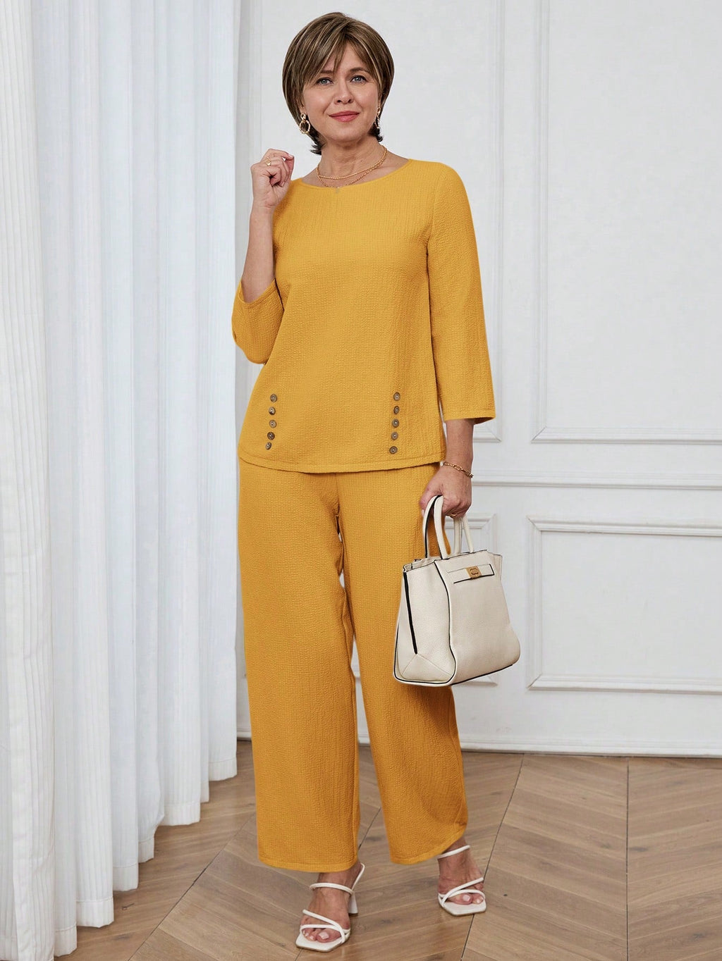 Conjunto Feminino Senhora Blusa e Calça Confortável