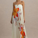 Vestido Longo com Estampa Floral Laranja – Decote Coração