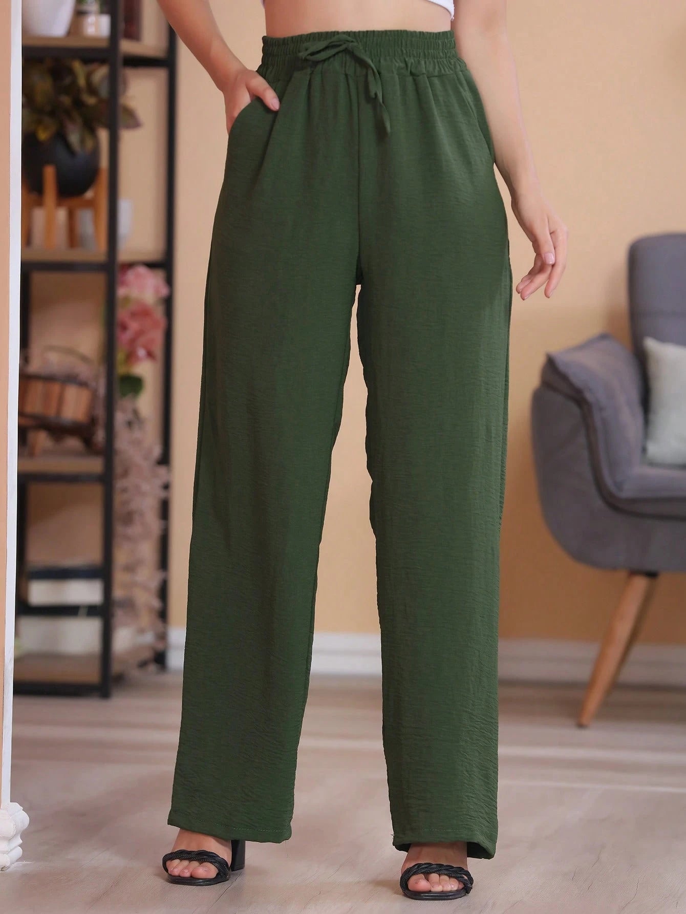 Calça Pantalona Feminina Com Bolso Cintura Alta Duna