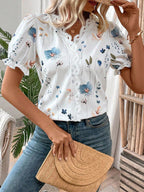 Blusa Feminina Manga Curta Chiffon Delicada Florida
