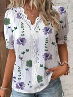 Blusa Feminina Manga Curta Chiffon Delicada Florida