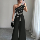 Macacão Feminino Pantalona Um Ombro Só com Babados