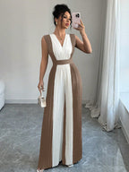 Macacão Feminino Pantalona Duas Cores Regata Decote V