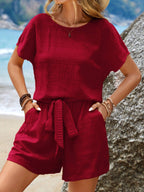 Conjunto Feminino Verão Blusa e Short com Cinto