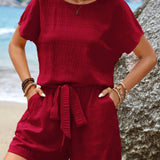 Conjunto Feminino Verão Blusa e Short com Cinto