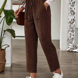 Calça de Veludo Canelado Cintura Elástica Feminina