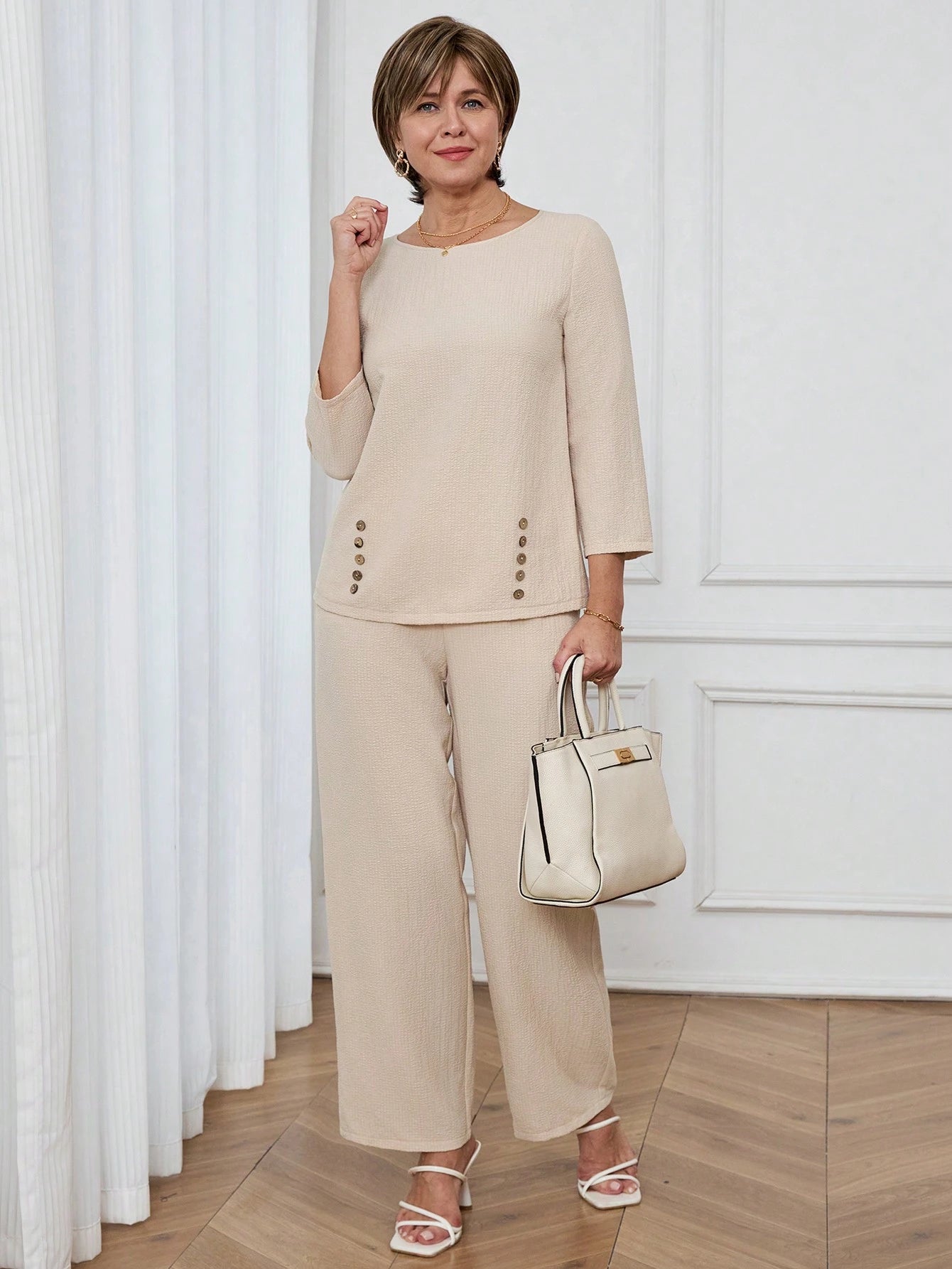 Conjunto Feminino Senhora Blusa e Calça Confortável