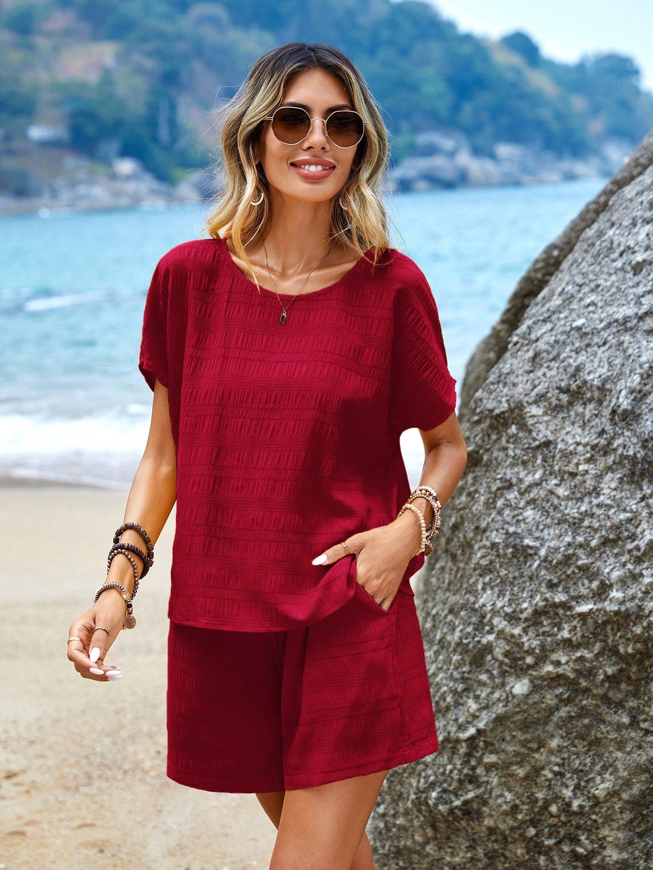 Conjunto Feminino Verão Blusa e Short com Cinto