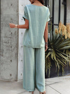 Conjunto Feminino Soltinho Calça e Blusa com Detalhe em Renda