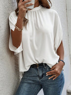 Blusa Feminina Manga Curta Caída Gola Alta