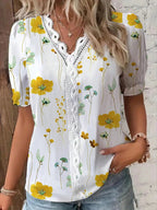 Blusa Feminina Manga Curta Chiffon Delicada Florida