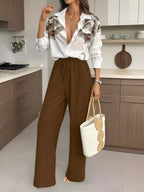 Conjunto Feminino Camisa Estampada e Calça Soltinha