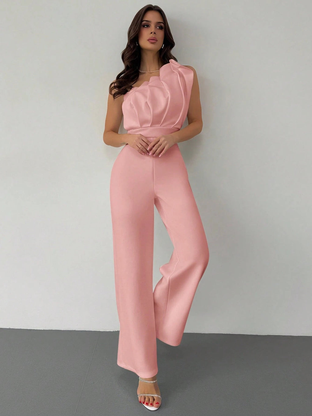 Macacão Feminino Elegante Plissado Um Ombro Só