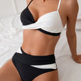 Biquíni Feminino Cruzado Duas Cores com Bojo Hot Pant