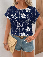 Blusa Feminina Floral Manga Curta