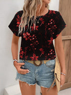 Blusa Feminina Floral Manga Curta
