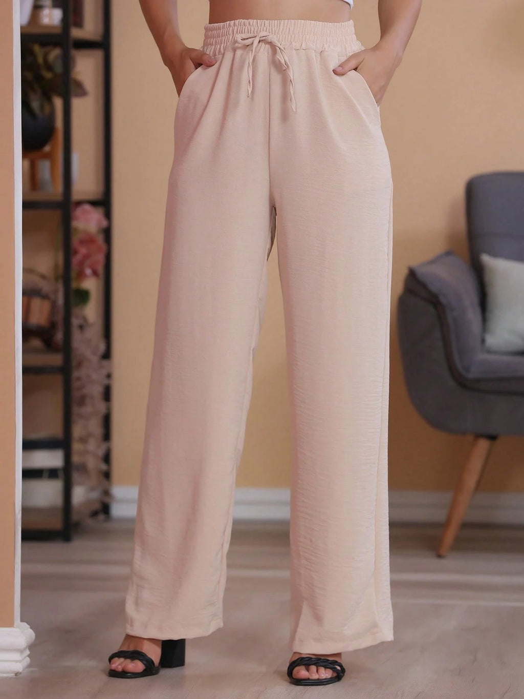 Calça Pantalona Feminina Com Bolso Cintura Alta Duna