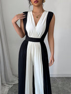 Macacão Feminino Pantalona Duas Cores Regata Decote V