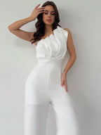 Macacão Feminino Elegante Plissado Um Ombro Só