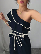 Macacão Feminino Pantalona Um Ombro Só com Babados