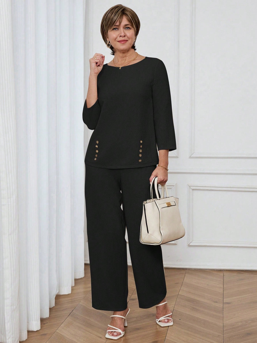 Conjunto Feminino Senhora Blusa e Calça Confortável