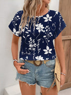 Blusa Feminina Floral Manga Curta