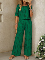 Conjunto Feminino Blusa e Calça Pantalona Estampa de Risco